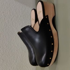 J Crew Black Leather Mules Clogs